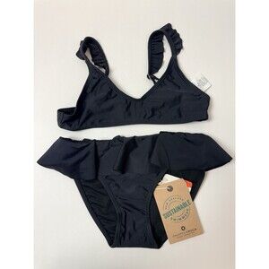 Snapper Rock Bikini Set Girls Size 8 (7-8Y) Black Ruffle Swimsuit UPF50+ NWT